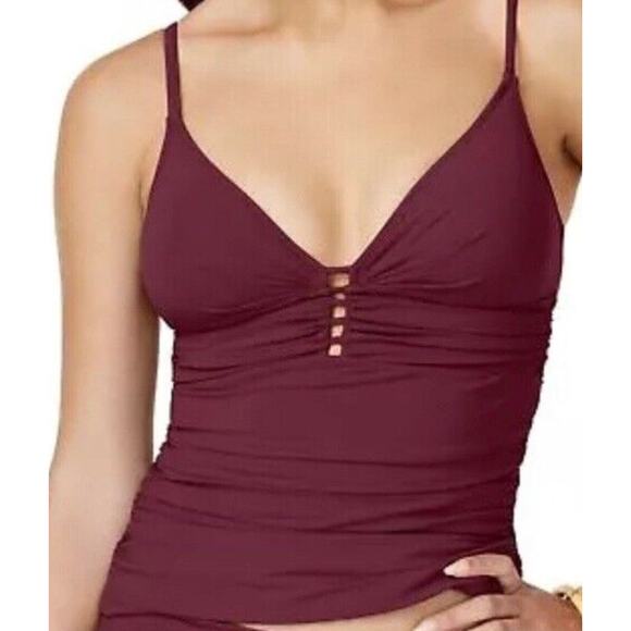 Gottex Tutti Frutti Cutout Tankini Top Merlot Burgundy Grape Size 6 NWT - Picture 1 of 4
